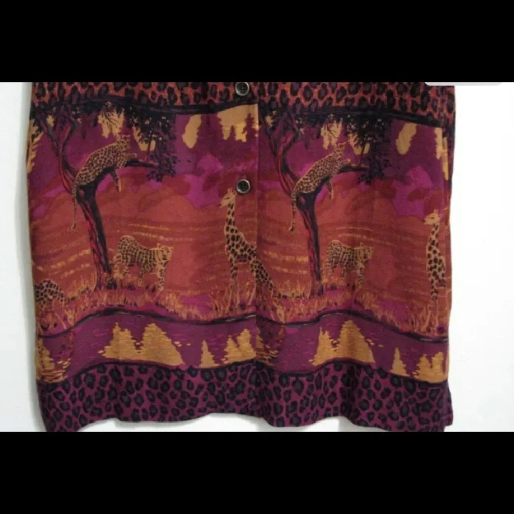 Sag Harbor Sz 14 Safari Leopard Giraffe Rayon Button Short Sleeve Shirt - Picture 3 of 6